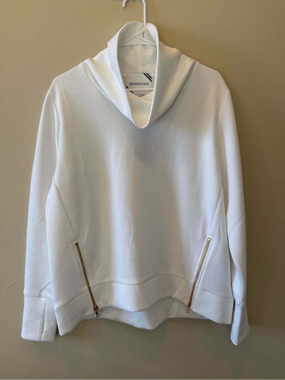 Addison Bay Polished Double Knit Zip Everyday Pullover White Size Medium